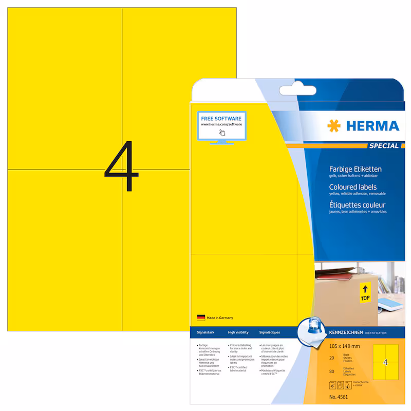  HERMA Etiketten 4561 gelb 105,0 x 148,0 mm, 20 Blatt 