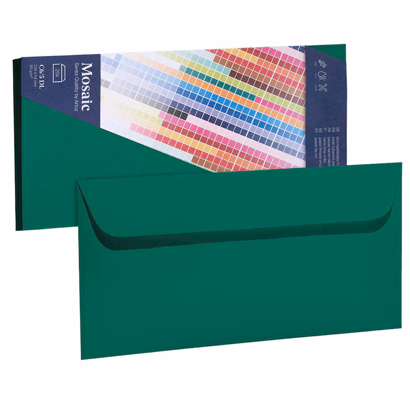  20 Briefumschläge Mosaic von artoz DIN lang ohne Fenster tannengrün haftklebend 
