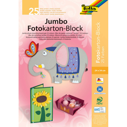 folia Fotokarton JUMBO farbsortiert 300 g/qm 25 Blatt Format 24,0 x 34,0 cm