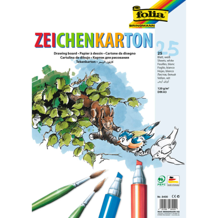 folia Tonpapier Zeichenkarton weiß 120 g/qm 25 Blatt  DIN A3