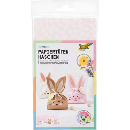 folia Bastelset Papiertüten-Set Häschen braun/rosa/weiß 9 Stück