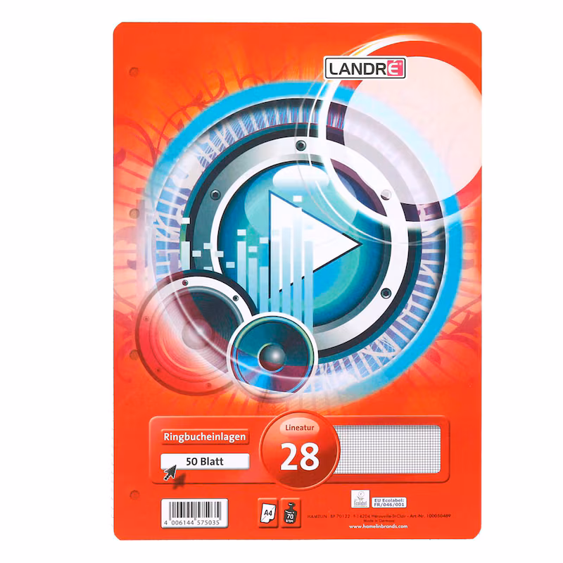 LANDRÉ Ringbucheinlage A4 kariert Lineatur 28, 50 Blätter 