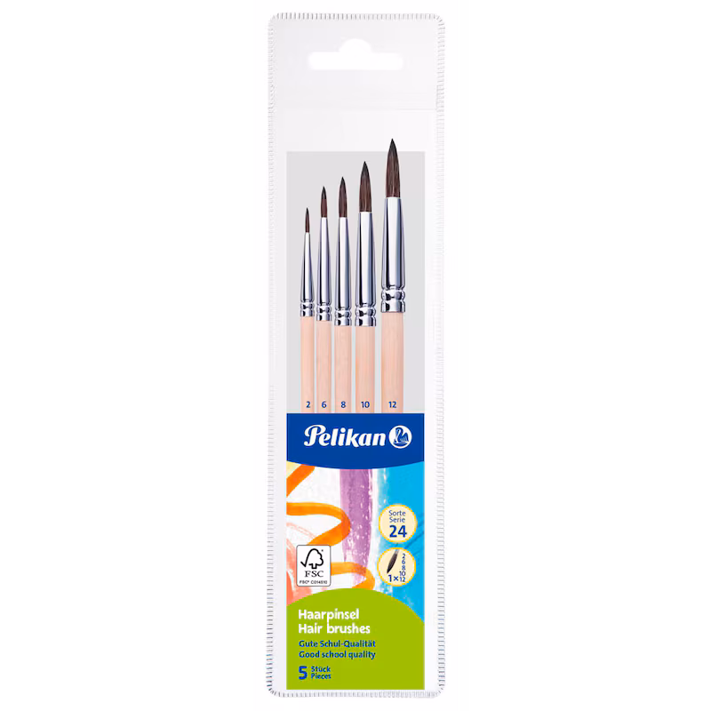  Pelikan Starter-Set Haarpinsel Größe 2, 6, 8, 10, 12, 5-teilig 