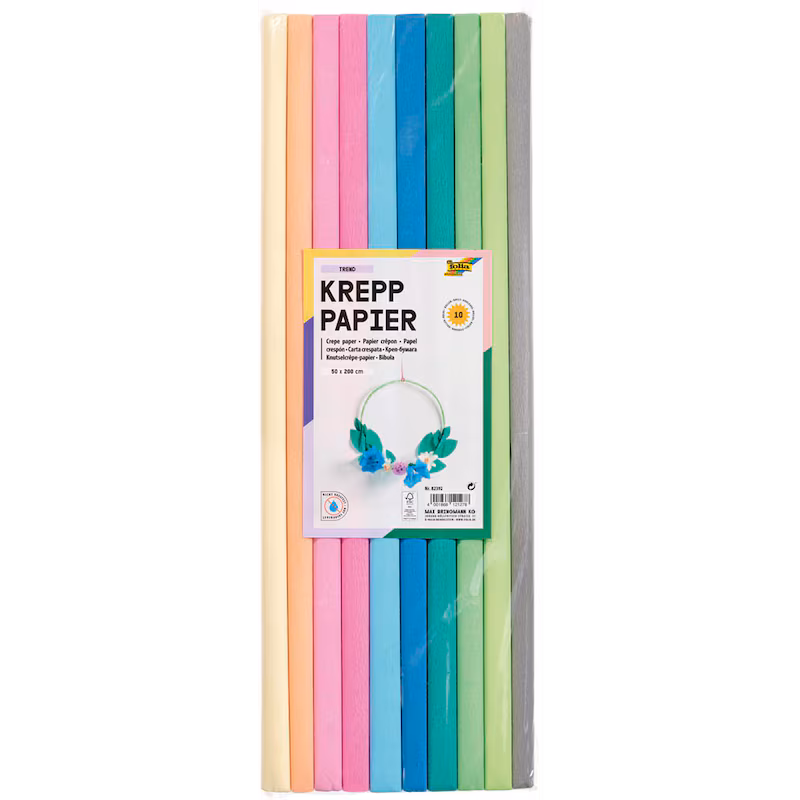  folia Krepppapier TREND farbsortiert 32 g/qm 10 Rollen 