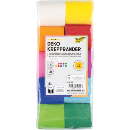 folia Krepppapier Dekobänder farbsortiert 32,0 g/qm 10 Rollen