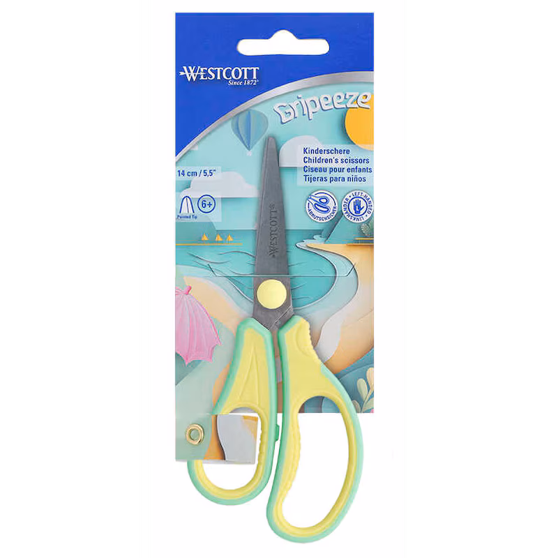  WESTCOTT Kinderschere GRIPEEZE gelb/grün 14,0 cm, Linkshänder 