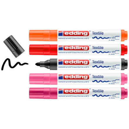 edding 4500 warm Textilmarker farbsortiert 2,0 - 3,0 mm, 5 Stück