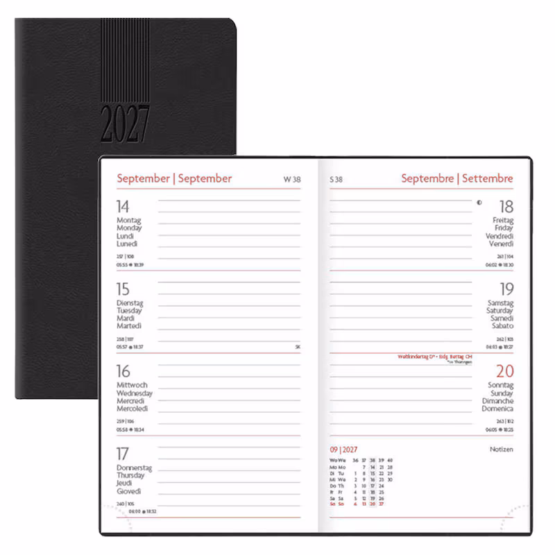  Taschenkalender Wochenplaner 2027 von Lediberg, DIN A6, schwarz 
