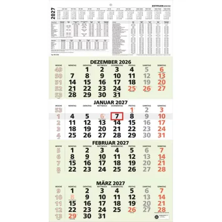 4-Monats-Wandkalender 2027 von ZETTLER KALENDER, grau/grün