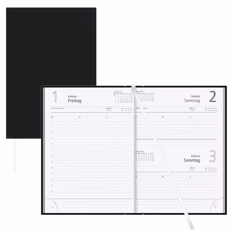  Buchkalender Tagesplaner 2027 von ZETTLER KALENDER, DIN A5, schwarz 