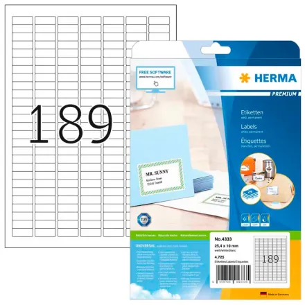 HERMA Etiketten 4333 weiß 25,4 x 10,0 mm, 25 Blatt