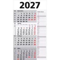 3 4-Monats-Wandkalender Memo-Planer 2027, weiß/grau