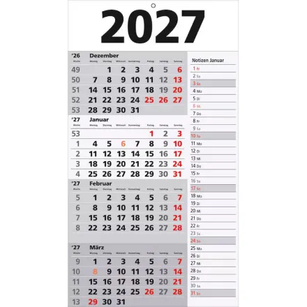 3 4-Monats-Wandkalender Memo-Planer 2027, weiß/grau