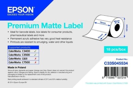 Original Epson C33S045534 S045534 Etikettenrolle die-cut 76mm x 51mm