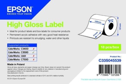Original Epson C33S045539 S045539 Etikettenrolle die-cut 102mm x 51m