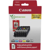  Original Canon PGI-530+CLI-531 + 10x15 cm Fotopapier 50 Blatt 6117 C 004 Tintenpatrone MultiPack 1xPGI + 5x CLI Bk,C,M,Y,GY + Fotopapier PP-201 