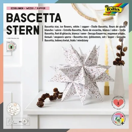 folia Faltblätter Bascetta-Stern Eisblume weiß, kupfer 32 Blatt