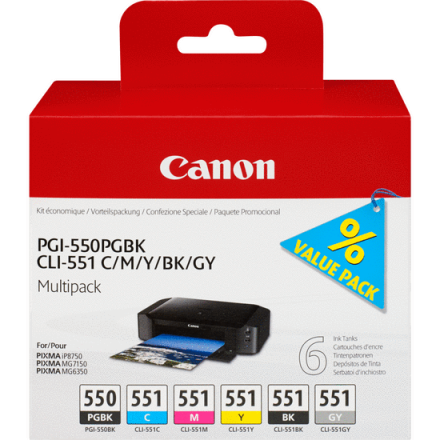 Original Canon PGI-550/CLI-551 6496 B 005 Tintenpatrone MultiPack Bk,C,M,Y,Gy (ca. 7 ml)