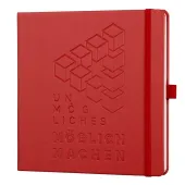  Notizbuch UNMÖGLICHES MÖGLICH MACHEN von Lediberg, quadratisch, kariert, rot 
