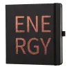  Notizbuch ENERGY von Lediberg, quadratisch, kariert, schwarz 