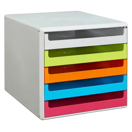 M&M Ablagebox, Schubladenbox grau, grün, orange, blau, rot 30050967, DIN A4 mit 5 Schubladen