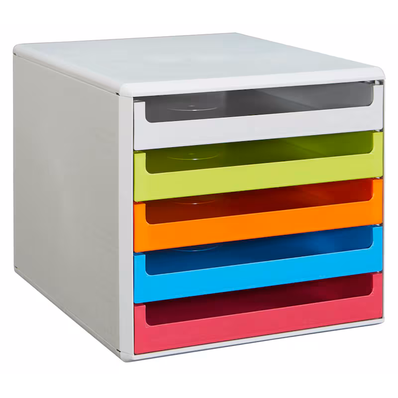  M&M Schubladenbox grau, grün, orange, blau, rot 30050967, DIN A4 mit 5 Schubladen 