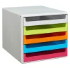 M&M Ablagebox, Schubladenbox grau, grün, orange, blau, rot 30050967, DIN A4 mit 5 Schubladen