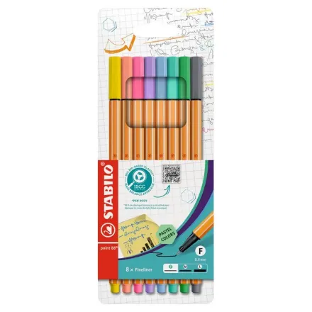 8 Fineliner point 88 von STABILO, farbsortiert Pastell, 0,4 mm