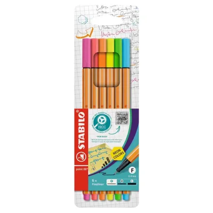 6 Fineliner point 88 NEON von STABILO, farbsortiert, 0,4 mm