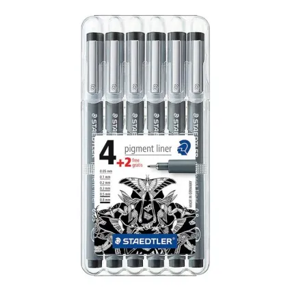 6 Fineliner pigment liner 308 von STAEDTLER, schwarz, 0,05 + 0,1 + 0,3 + 0,5 + 0,8 mm