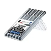  6 Fineliner pigment liner 308 von STAEDTLER, schwarz, 0,05 + 0,1 + 0,3 + 0,5 + 0,8 mm 