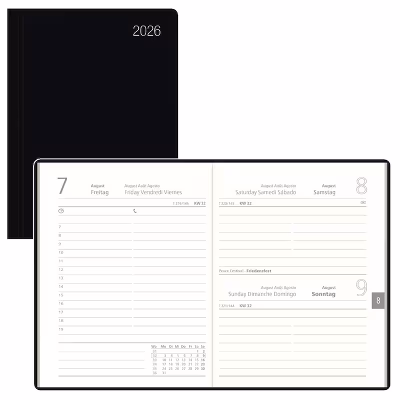  Taschenkalender Tagesplaner 2026 von ZETTLER KALENDER, DIN A6, schwarz 