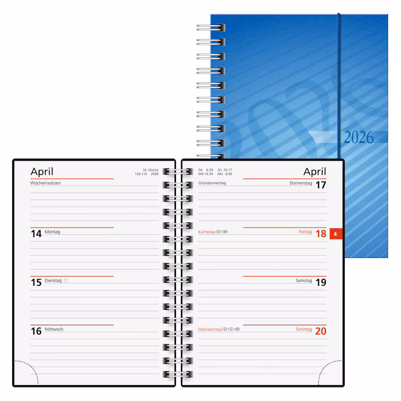  Taschenkalender mit Spirale 2026 von rido idé, DIN A6, blau 